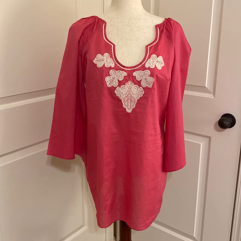 Trina Turk 3/4 Sleeve Embroidered Top Pink Size L.